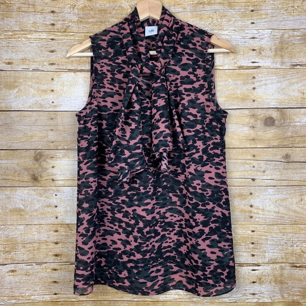 Cabi #3075 Mauve Camo Printed Blouse Sleeveless S
